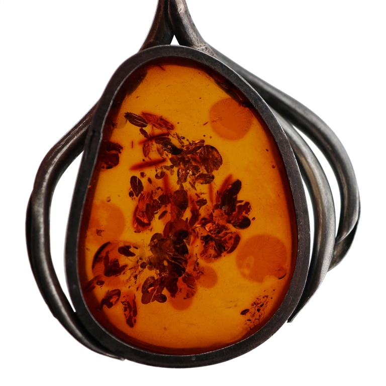 Modernist Sterling Silver Baltic Amber Pendant