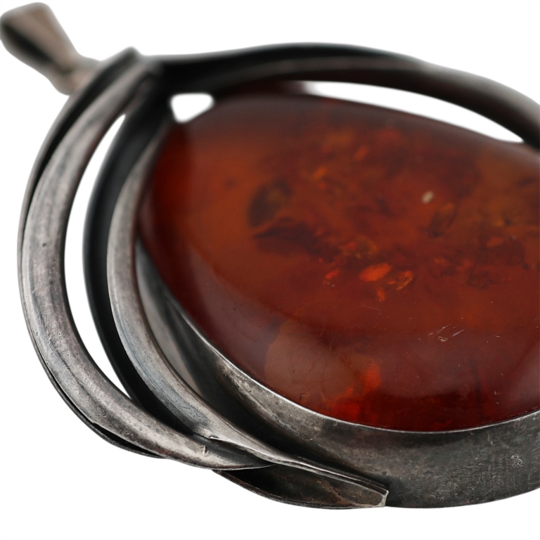 Modernist Sterling Silver Baltic Amber Pendant