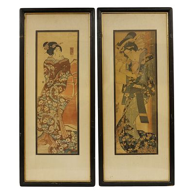 Pair of Edo-Period Japanese Woodblock Print. Item/Description: Two Edo-period Japanese woodblock 
