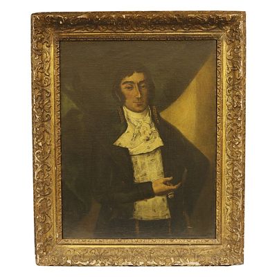 19th C Oil Portrait Painting of a Gentleman. Item/Description: Original classic half-length oil 