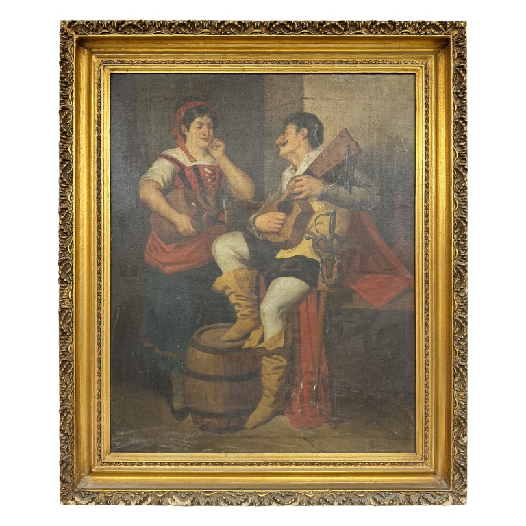 Lute Player & Maiden - Tavern Scene Oil Painting