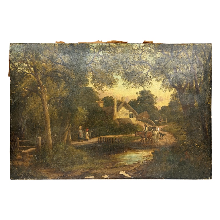Antique British School Landscape Oil Painting