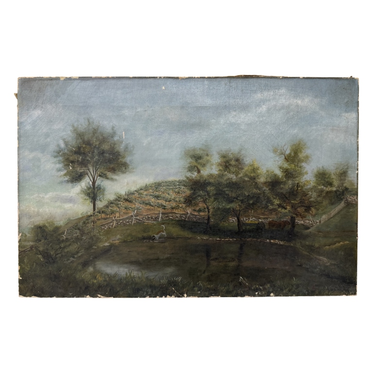 Signed 19th C Pastoral Landscape Oil Painting