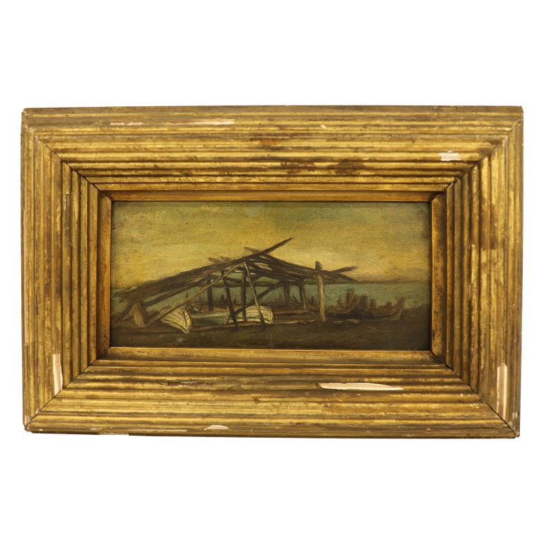 Antique Coastal Landscape Oil Painting