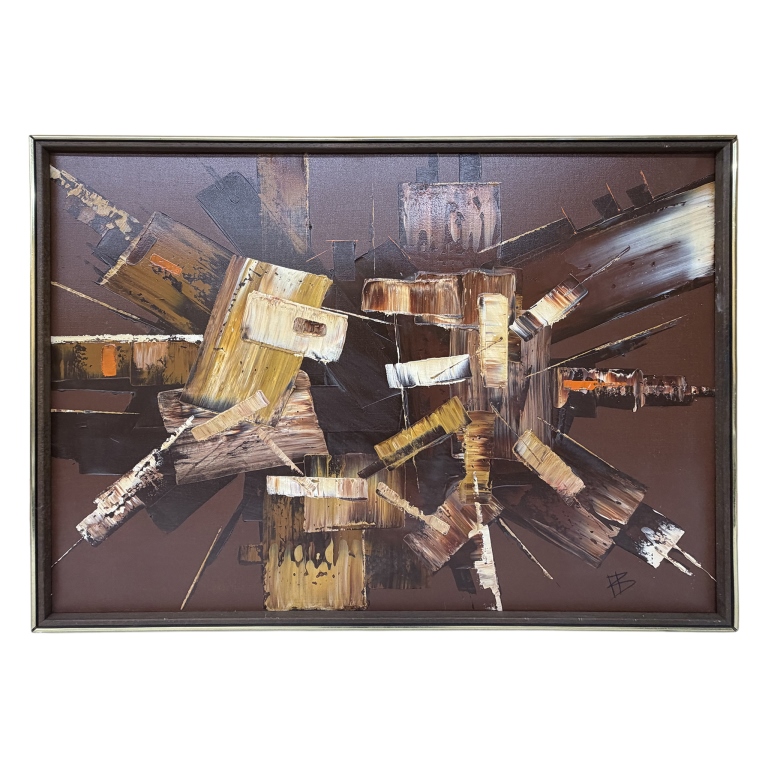 Abstract Expressionist Oil Painting, Signed HB