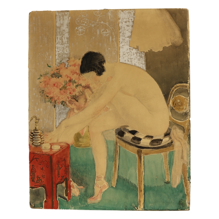 Albert Guillaume, Nude Dancer Belle Epoque Gouache