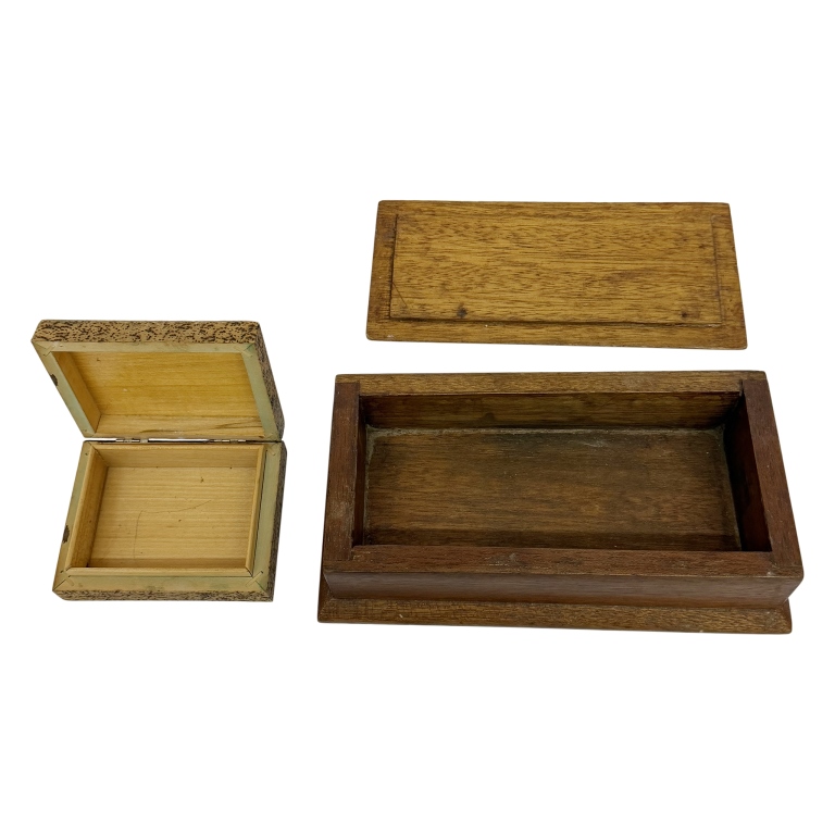 Art Deco Pyrography & Marquetry Wooden Boxes