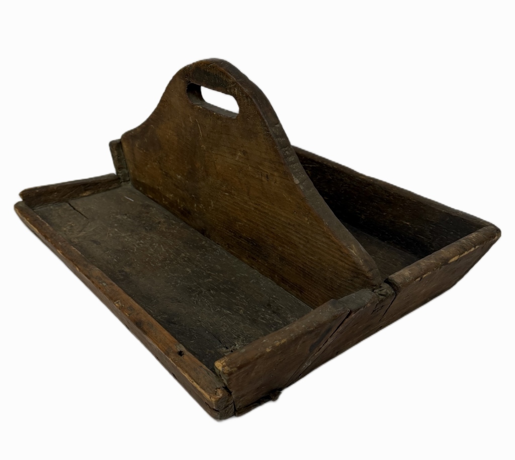 Antique Primitive Wooden Cutlery Caddy / Tool Tote