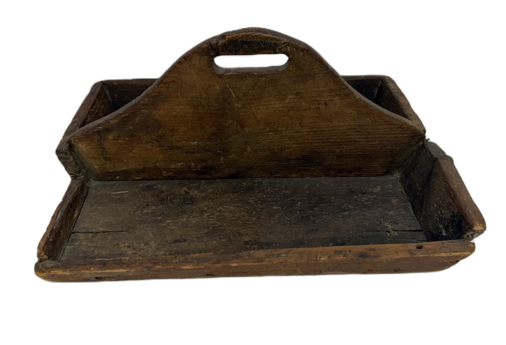 Antique Primitive Wooden Cutlery Caddy / Tool Tote