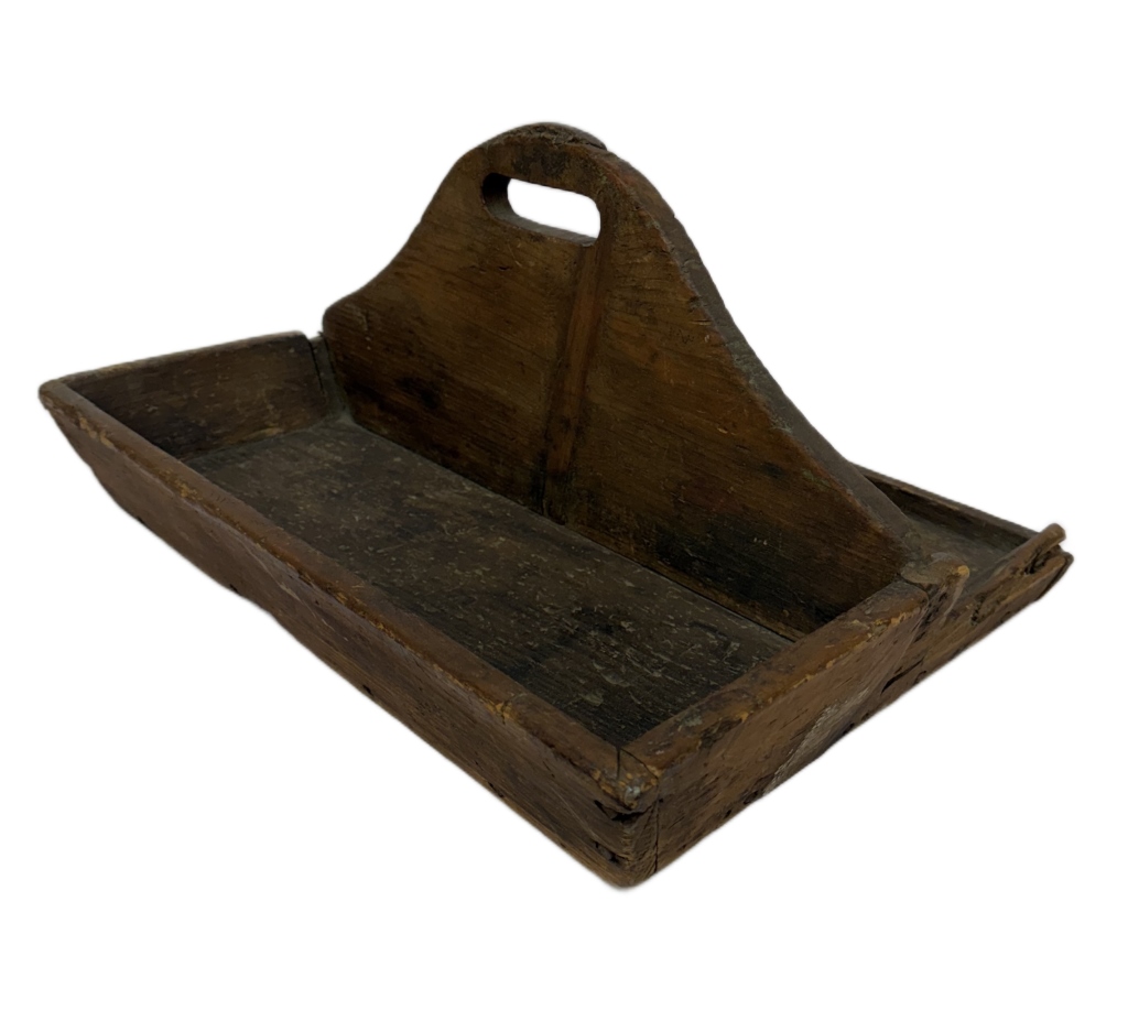 Antique Primitive Wooden Cutlery Caddy / Tool Tote
