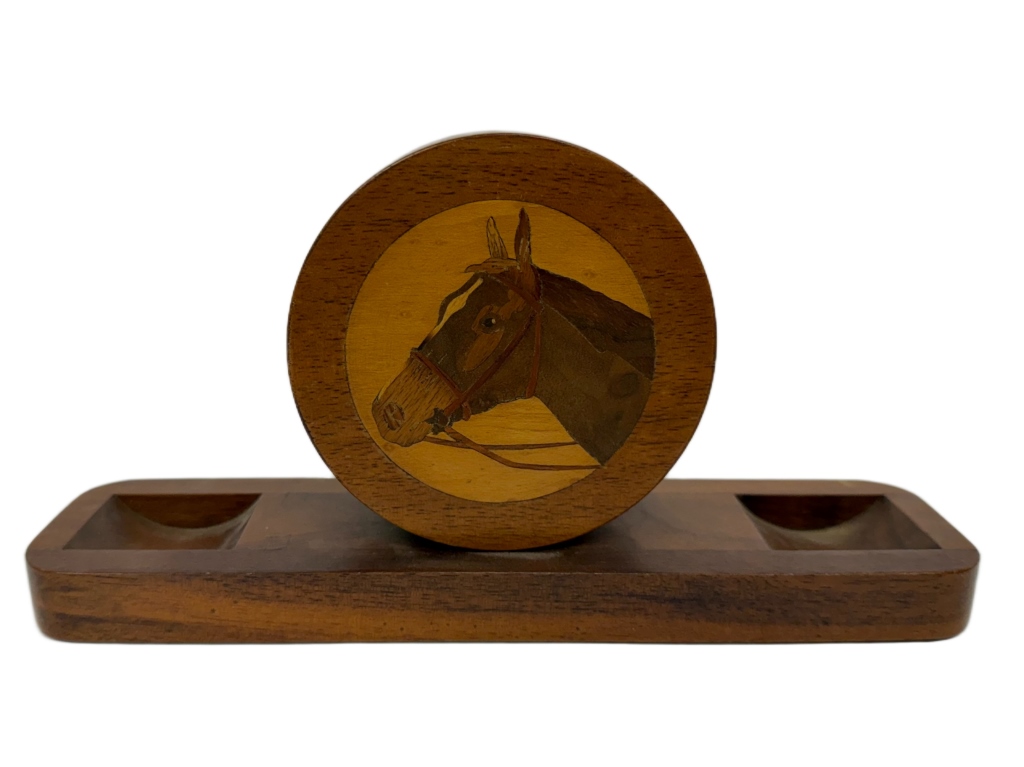 Pair of MCM Horse & Duck Marquetry Coaster Sets