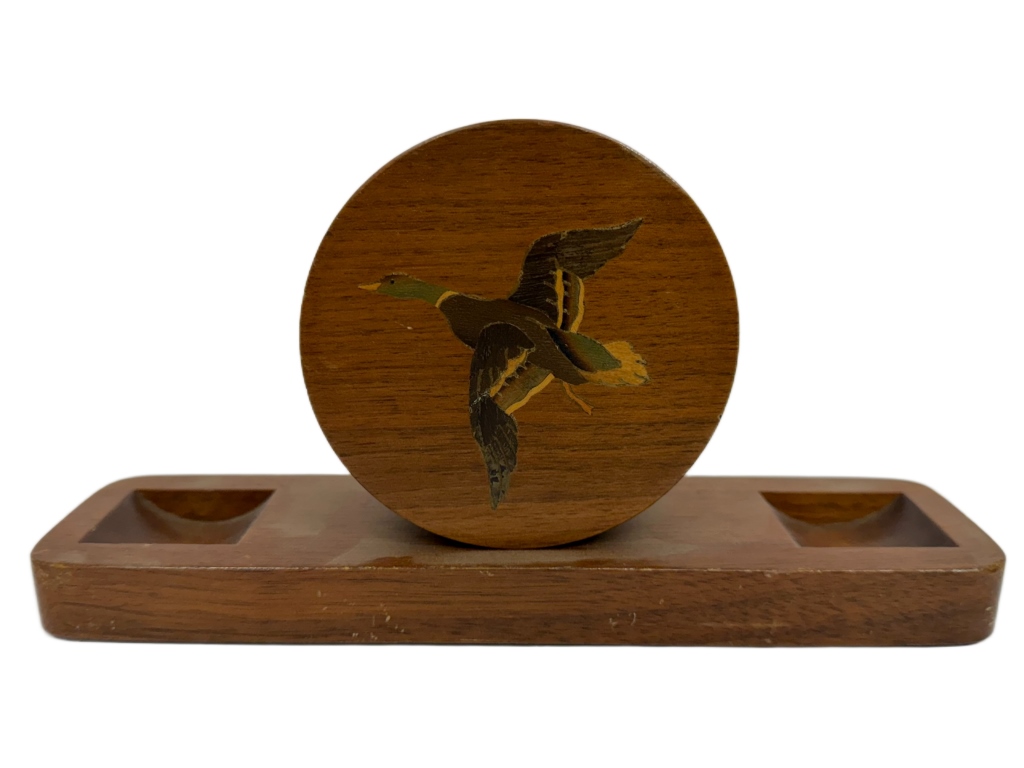 Pair of MCM Horse & Duck Marquetry Coaster Sets