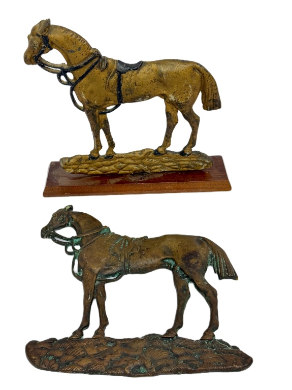 Antique Cast Iron War Horse Mantel Sculptures