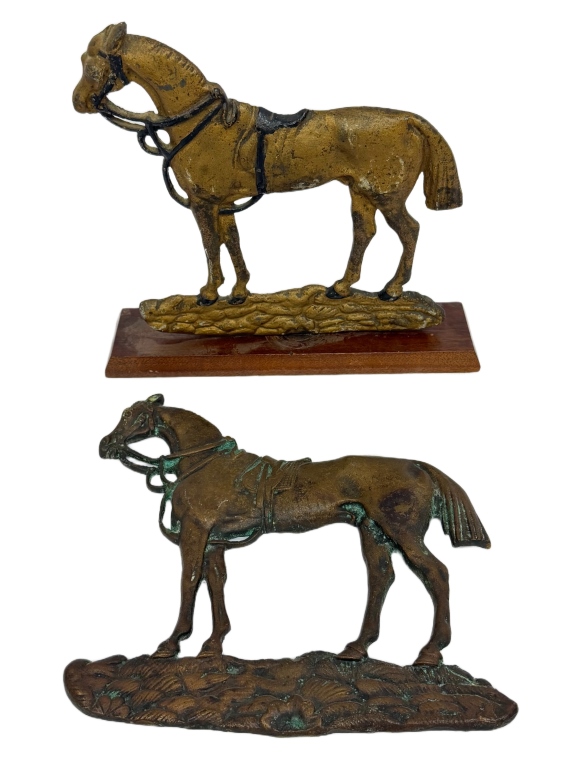 Antique Cast Iron War Horse Mantel Sculptures