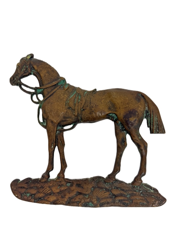 Antique Cast Iron War Horse Mantel Sculptures