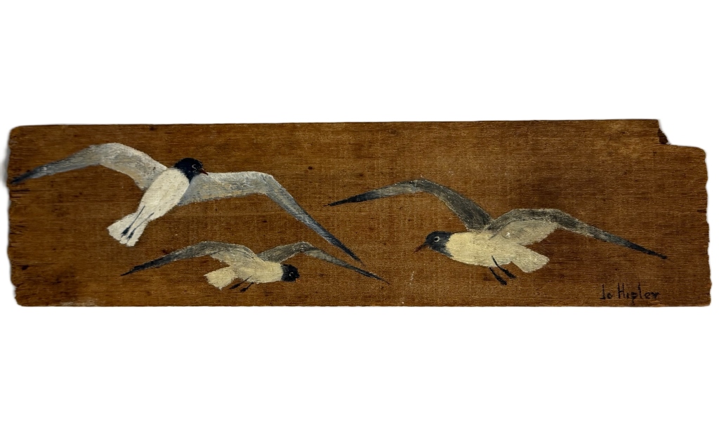 Jo Hipler Seagulls Oil Painting on Driftwood