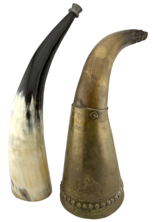 Antique Bovine Blowing & Powder Horns