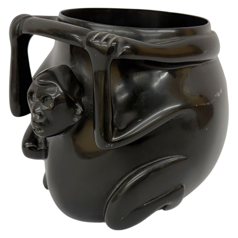 Aztec Style Black Obsidian Monkey Vessel Replica