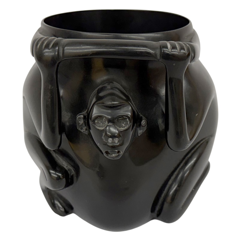 Aztec Style Black Obsidian Monkey Vessel Replica