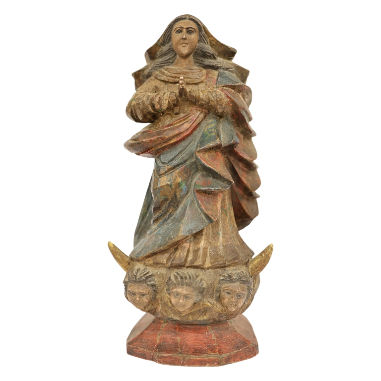 M. Milza - Spanish Santos Carved Mary Sculpture
