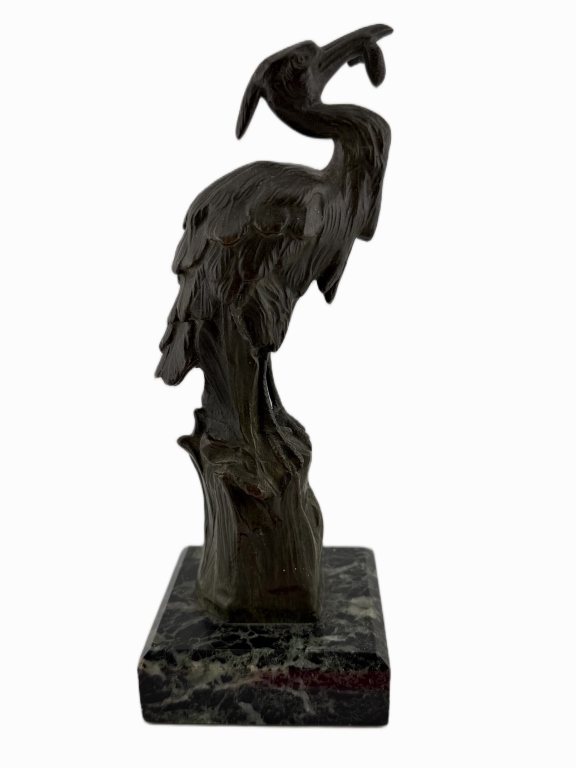 Patinated French Animalier Bronze Heron Sculpture