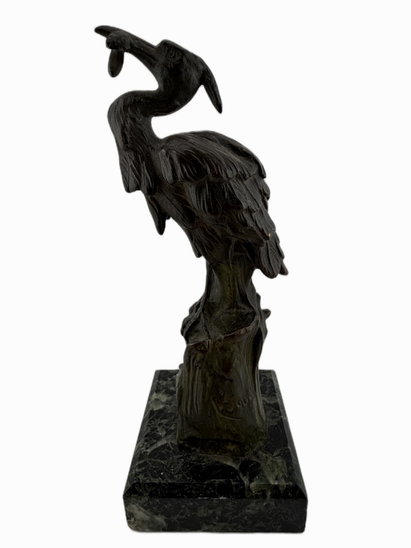 Patinated French Animalier Bronze Heron Sculpture