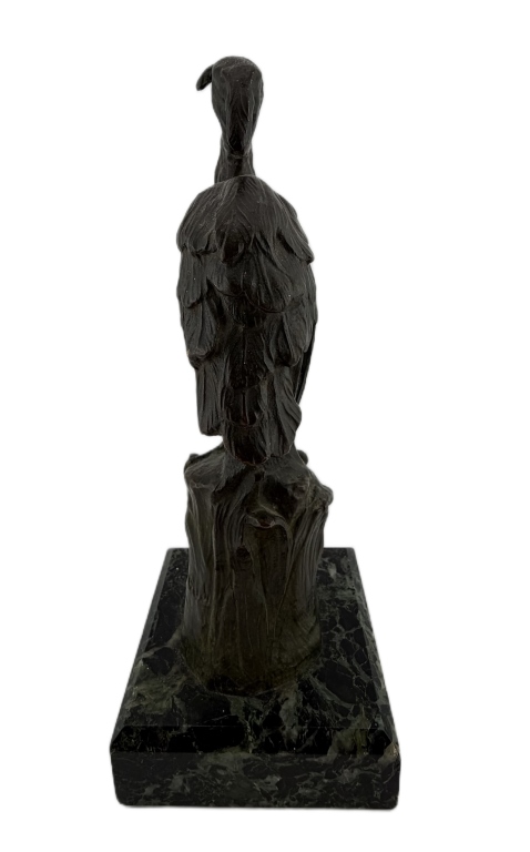 Patinated French Animalier Bronze Heron Sculpture