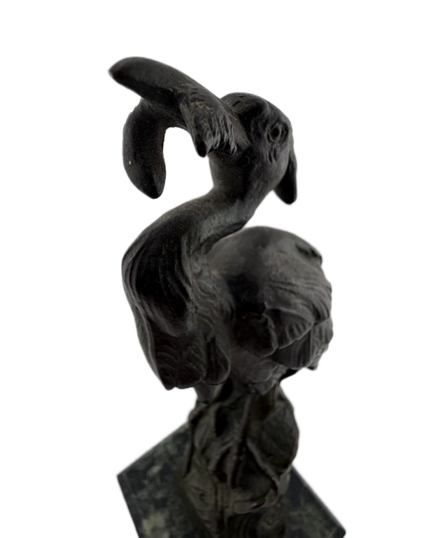 Patinated French Animalier Bronze Heron Sculpture