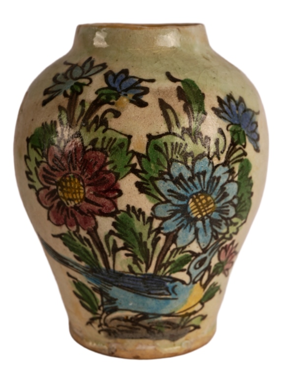 Persian Qajar Polychrome Fritware Vase