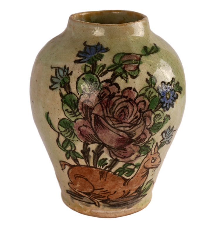 Persian Qajar Polychrome Fritware Vase