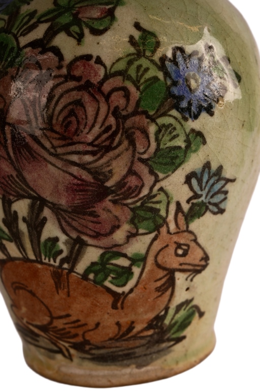 Persian Qajar Polychrome Fritware Vase