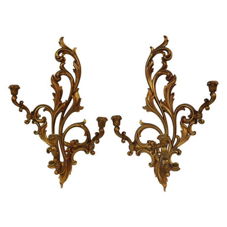 Hollywood Regency Syroco Wood Style Wall Sconces