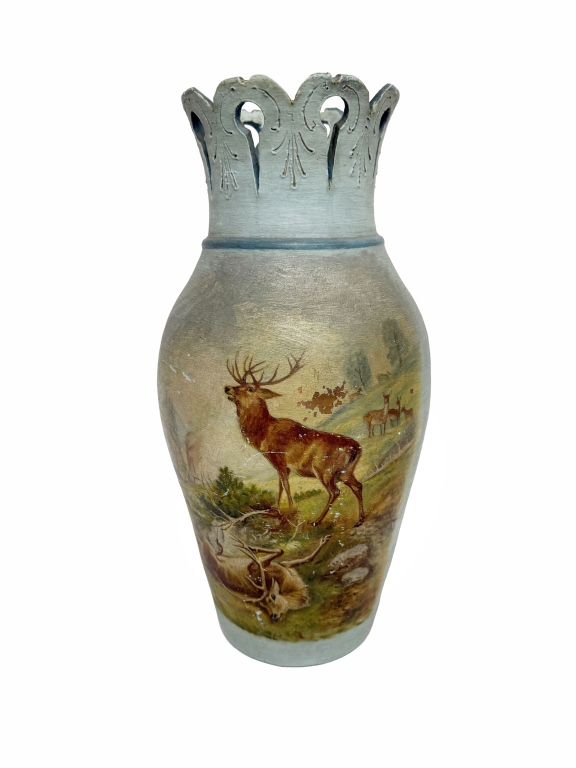Hand-Painted European Folk Art Wooden Vase