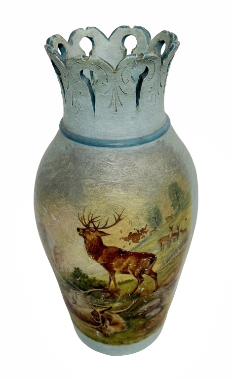 Hand-Painted European Folk Art Wooden Vase