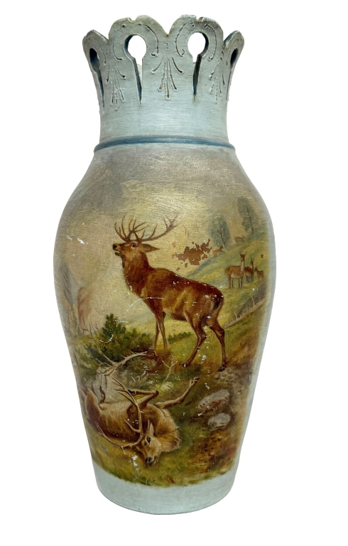 Hand-Painted European Folk Art Wooden Vase