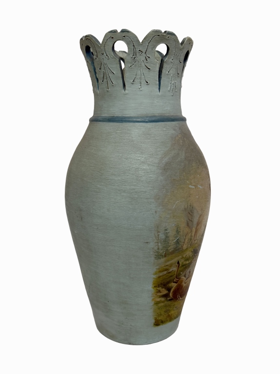 Hand-Painted European Folk Art Wooden Vase