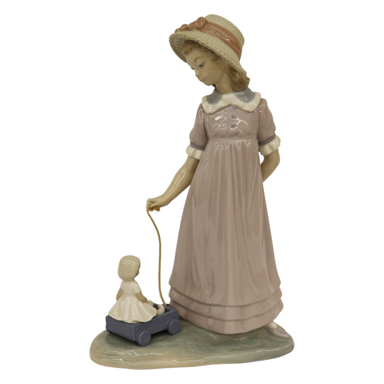 Lladro Child "Pulling Doll's Carriage" Figurine