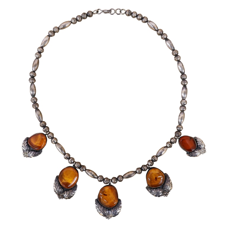 Signed Native American Sterling Amber Choker