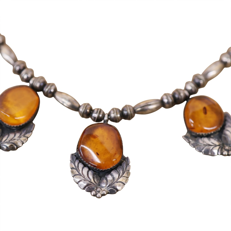 Signed Native American Sterling Amber Choker