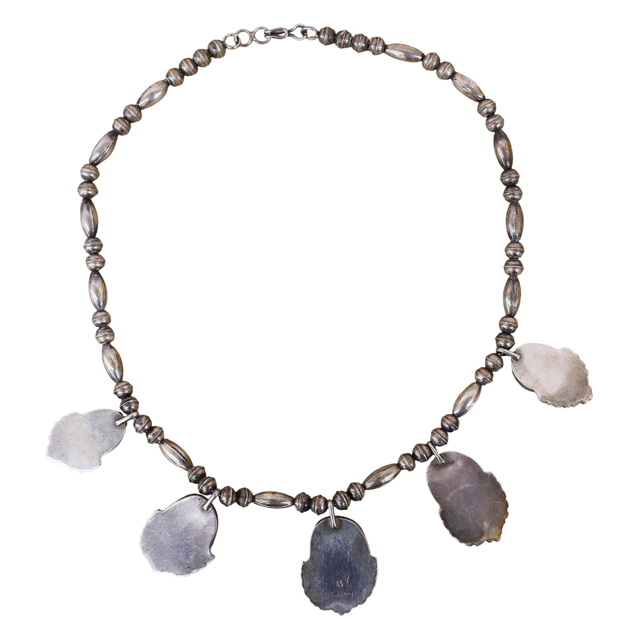 Signed Native American Sterling Amber Choker