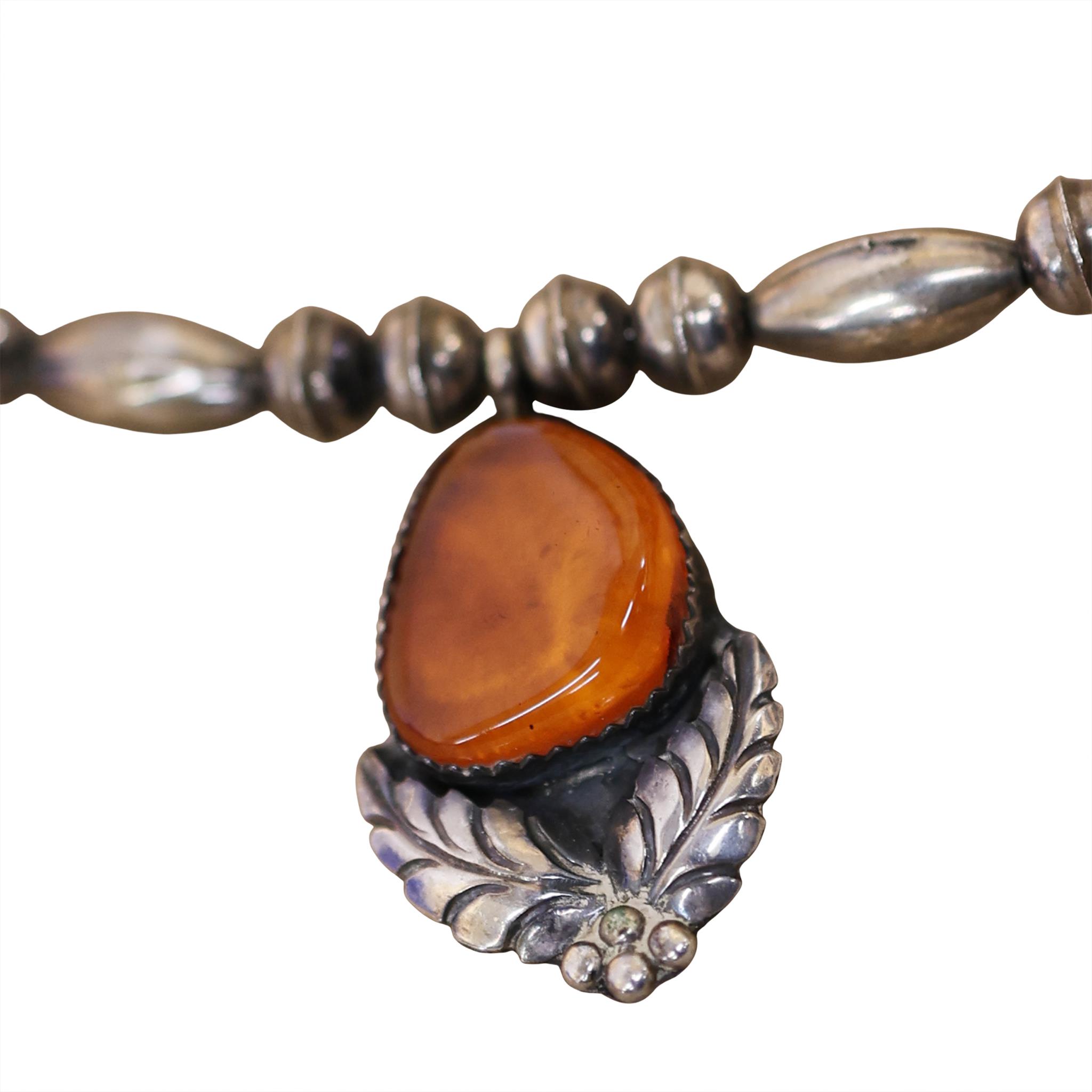 Signed Native American Sterling Amber Choker