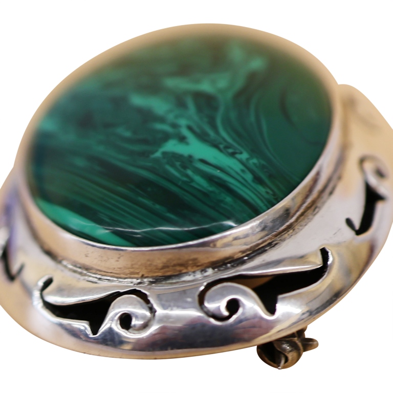 Talli Mexico Sterling Malachite Brooch Pendant