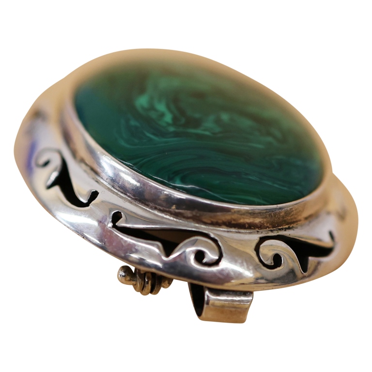 Talli Mexico Sterling Malachite Brooch Pendant
