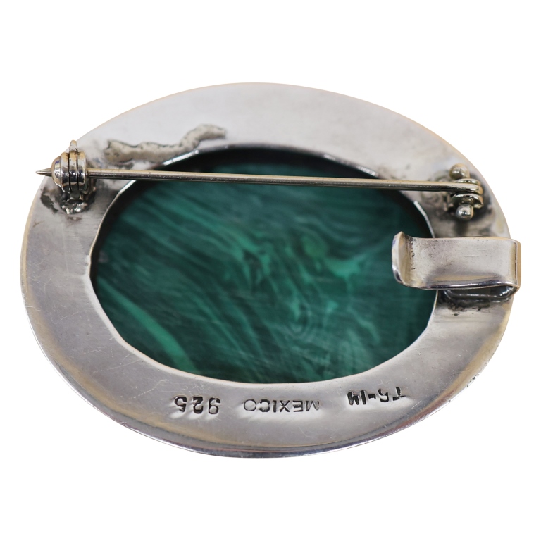 Talli Mexico Sterling Malachite Brooch Pendant