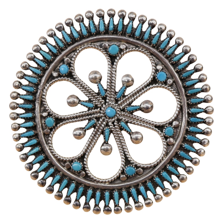 V.S. Johnson Zuni Sterling Turquoise Pin Pendant