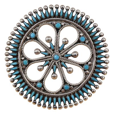 V.S. Johnson Zuni Sterling Turquoise Pin Pendant. Item/Description: Signed Sterling Silver petit 
