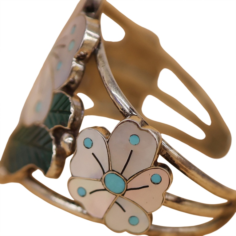 Sonny Wallace Zuni Sterling Inlaid Floral Cuff