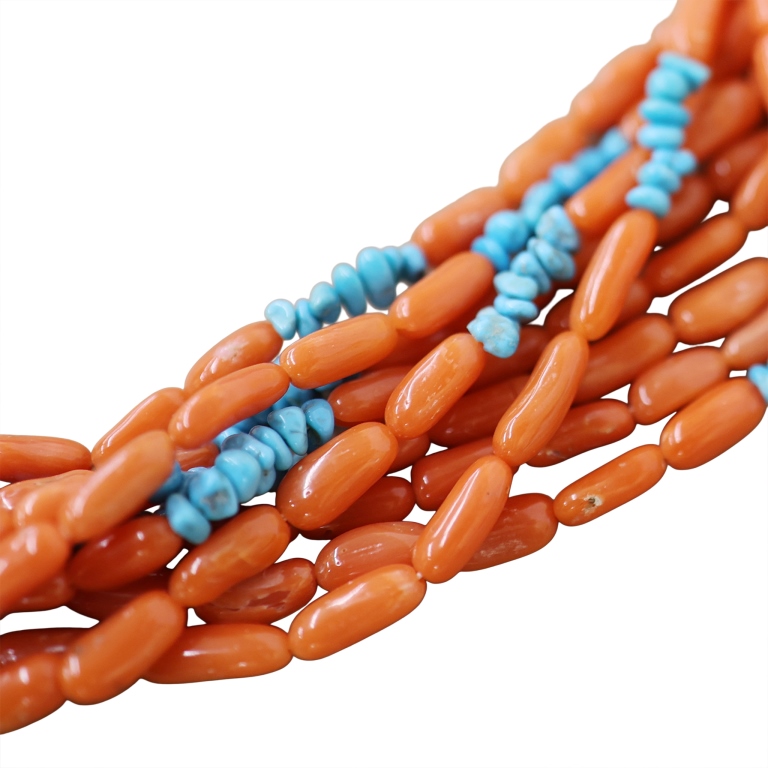 Navajo Coral Turquoise Sterling Bear Necklace