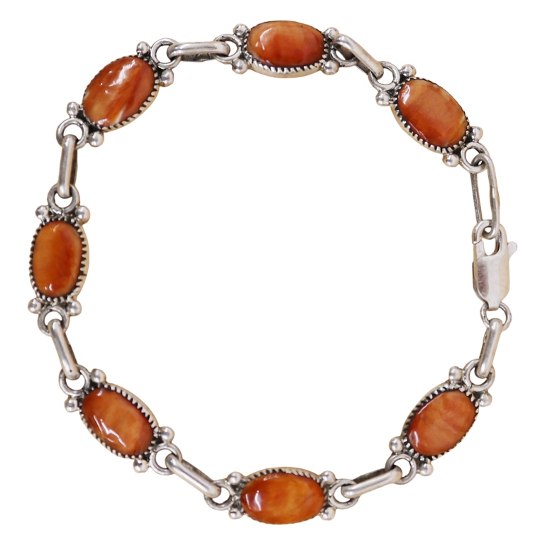 Signed RLD Sterling Zuni Spiny Oyster Bracelet