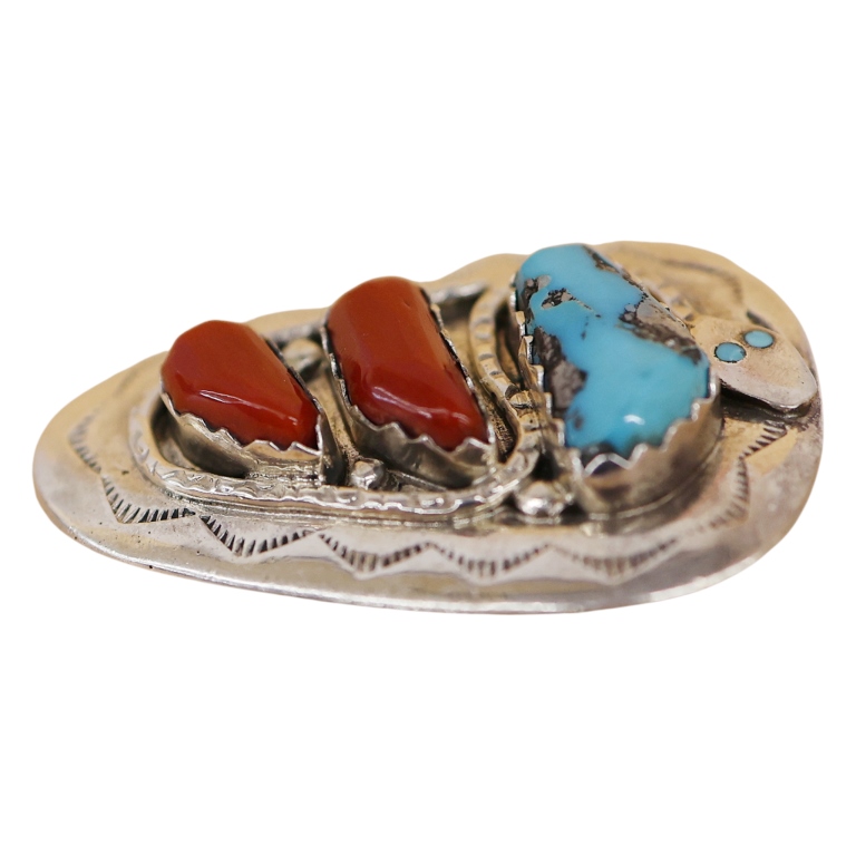 Effie Calavaza Sterling Coral Turquoise Bolo